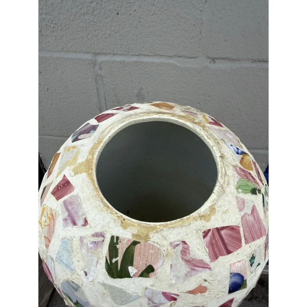 Stone Vase with Pink Multicolor Mosaic Ceramic Pieces Design World Bazaars Inc